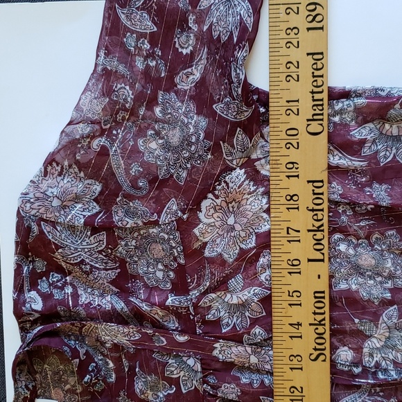 Lucky Brand India Print Boho Top M/L Burgundy Silver - Picture 4 of 5